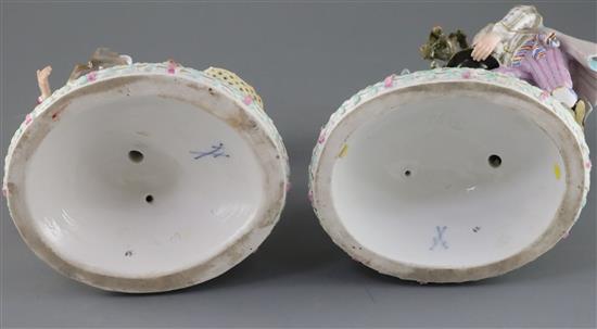 A pair of Meissen groups, late 19th century, H.26.5cm and 25cm, some losses